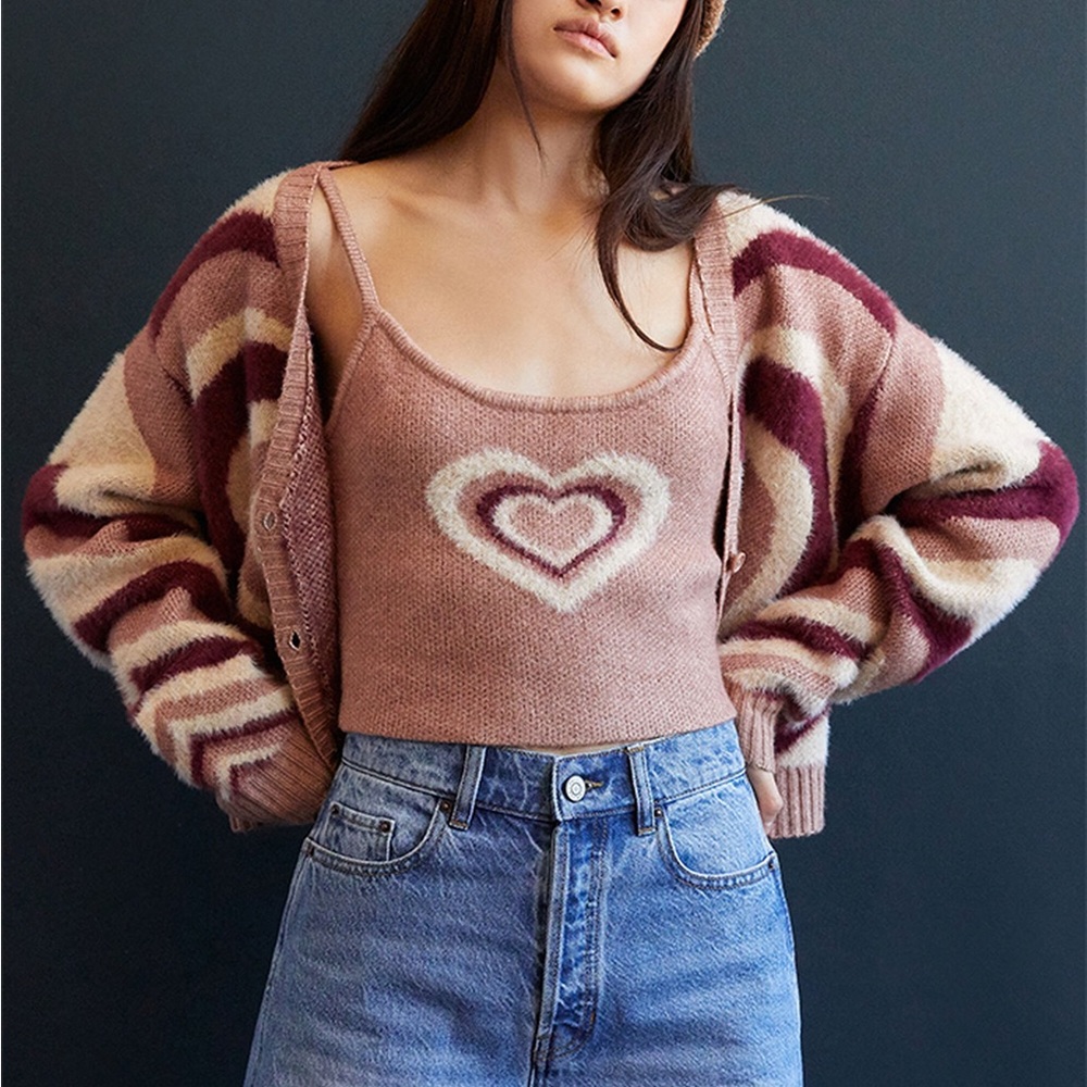 NWT PacSun Pink Heart Sweater Tank